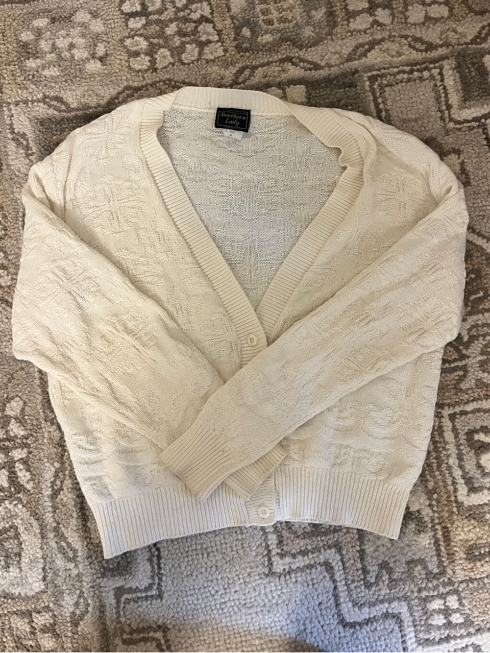 Vintage Southern Lady Ivory Textured Knit Cardigan